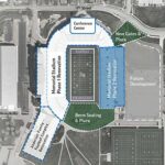 Rencana konsep menunjukkan KU akan membangun pusat konferensi/acara berkapasitas 600 kursi di mangkuk utara stadion sepak bola;  ujung selatan akan mendapatkan area alun-alun baru